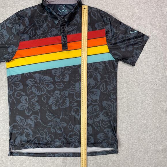 Oahu Golf OGA Mens M Polo Shirt Hibiscus All Over Print - Picture 8 of 13